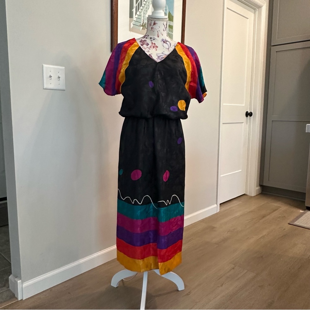 80s black and multicoloured dress.